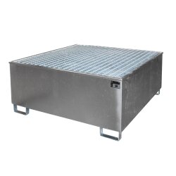 Bauer Auffangwanne mit PE-Einlage für 1 x IBC-Container - 148 x 148 cm - mit Stützfüßen - mit Gitterrost - feuerverzinkt