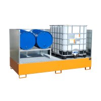 Bauer Auffangwanne - f&uuml;r 2 x 1000 Liter Container - 265 x 130 x 43,5 cm - mit St&uuml;tzf&uuml;&szlig;en - lackiert - Gelborange