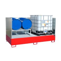 Bauer Auffangwanne - f&uuml;r 2 x 1000 Liter Container - 265 x 130 x 43,5 cm - mit St&uuml;tzf&uuml;&szlig;en - lackiert - Feuerrot