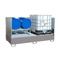 Bauer Auffangwanne - f&uuml;r 2 x 1000 Liter Container - 265 x 130 x 43,5 cm - mit St&uuml;tzf&uuml;&szlig;en - lackiert - Mausgrau