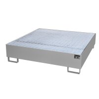 Bauer Auffangwanne - für 4 x 200 Liter Fässer - 146 x 146 x 35,5 cm - mit Stützfüßen - lackiert - Mausgrau