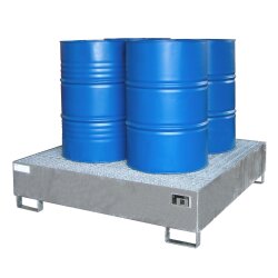 Bauer Auffangwanne - für 4 x 200 Liter Fässer - 146 x 146 x 35,5 cm - mit Stützfüßen - Feuerverzinkt