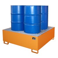 Bauer Auffangwanne - für 4 x 200 Liter Fässer - 146 x 146 x 52,5 cm - mit Stützfüßen - lackiert - Gelborange