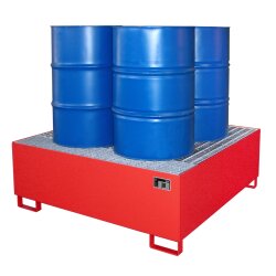 Bauer Auffangwanne - für 4 x 200 Liter Fässer - 146 x 146 x 52,5 cm - mit Stützfüßen - lackiert - Feuerrot
