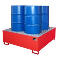 Bauer Auffangwanne - für 4 x 200 Liter Fässer - 146 x 146 x 52,5 cm - mit Stützfüßen - lackiert - Feuerrot