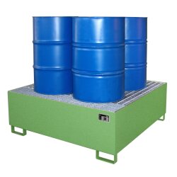 Bauer Auffangwanne - für 4 x 200 Liter Fässer - 146 x 146 x 52,5 cm - mit Stützfüßen - lackiert - Resedagrün