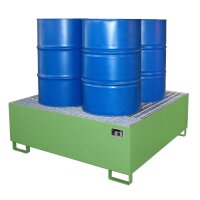Bauer Auffangwanne - für 4 x 200 Liter Fässer - 146 x 146 x 52,5 cm - mit Stützfüßen - lackiert - Resedagrün