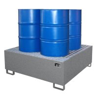 Bauer Auffangwanne - für 4 x 200 Liter Fässer - 146 x 146 x 52,5 cm - mit Stützfüßen - lackiert - Mausgrau