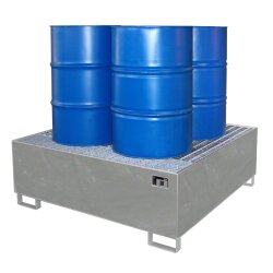 Bauer Auffangwanne - für 4 x 200 Liter Fässer - 146 x 146 x 52,5 cm - mit Stützfüßen - Feuerverzinkt
