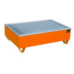 Bauer Auffangwanne mit PE-Einlage für 2 x 200 Liter Fässer - 121 x 81 cm - mit Stützfüßen - mit Gitterrost - lackiert - RAL 2000 Gelborange