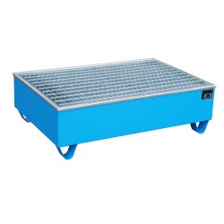 Bauer Auffangwanne mit PE-Einlage für 2 x 200 Liter Fässer - 121 x 81 cm - mit Stützfüßen - mit Gitterrost - lackiert - RAL 5012 Lichtblau