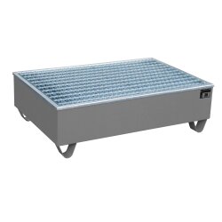 Bauer Auffangwanne mit PE-Einlage für 2 x 200 Liter Fässer - 121 x 81 cm - mit Stützfüßen - mit Gitterrost - lackiert - RAL 7005 Mausgrau