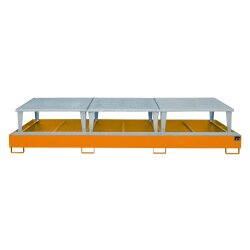 Bauer Auffangwanne mit Abfüllaufsatz für 3 x IBC Container - 385 x 146 x 78 cm - mit Stützfüßen - lackiert - Gelborange