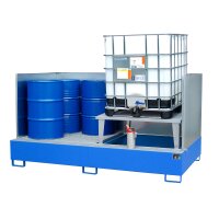 Bauer Auffangwanne mit 1 x Abf&uuml;llaufsatz - 1 x Gitterrost f&uuml;r 1 x IBC Container - 265 x 146 x 86,3 cm - lackiert - Lichtblau