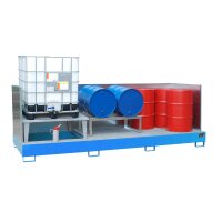 Bauer Auffangwanne mit 1 x Abf&uuml;llaufsatz - 2 x Gitterrost f&uuml;r 1 x IBC Container - 385 x 146 x 78 cm - Stahl lackiert - Lichtblau