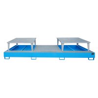 Bauer Auffangwanne mit 2 x Abfüllaufsatz - 1 x Gitterrost für 1 x IBC Container - 385 x 146 x 78 cm - Stahl lackiert - Lichtblau