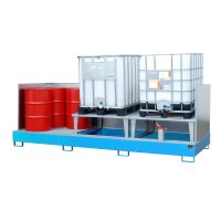 Bauer Auffangwanne mit 2 x Abfüllaufsatz - 1 x Gitterrost für 1 x IBC Container - 385 x 146 x 78 cm - Stahl lackiert - Lichtblau