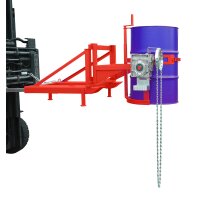 Bauer Fasskipper für 110 - 220 Liter Fässer - Kippvorgang mit Endloskette - Aufnahmen für Gabelstapler - Stahl lackiert - RAL 3000 Feuerrot