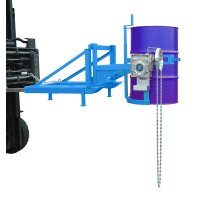 Bauer Fasskipper für 110 - 220 Liter Fässer - Kippvorgang mit Endloskette - Aufnahmen für Gabelstapler - Stahl lackiert - RAL 5012 Lichtblau