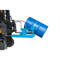 Bauer Fasskipper f&uuml;r 200 Liter F&auml;sser - Kippvorgang mit Hubzylinder - Aufnahmen f&uuml;r Gabelstapler - Stahl lackiert - RAL 5012 Lichtblau