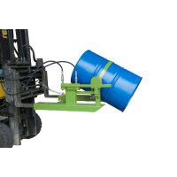 Bauer Fasskipper für 200 Liter Fässer - Kippvorgang mit Hubzylinder - Aufnahmen für Gabelstapler - Stahl lackiert - RAL 6011 Resedagrün