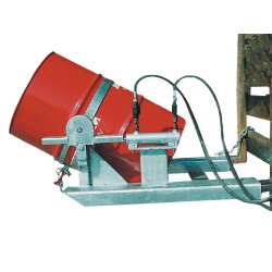 Bauer Fasskipper für 200 Liter Fässer - Kippvorgang mit Hubzylinder - Aufnahmen für Gabelstapler - Stahl - feuerverzinkt