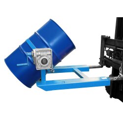 Bauer Fasskipper für 200 Liter Fässer - Kippvorgang mit Handkurbel - Aufnahmen für Gabelstapler - Stahl lackiert - RAL 5012 Lichtblau