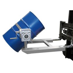 Bauer Fasskipper für 200 Liter Fässer - Kippvorgang mit Handkurbel - Aufnahmen für Gabelstapler - Stahl lackiert - RAL 7005 Mausgrau