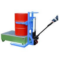 Bauer Fassheberoller für 200 Liter Stahl-Fässer - mit Fassklammer und Zugdeichsel - Stahl lackiert - RAL 5012 Lichtblau