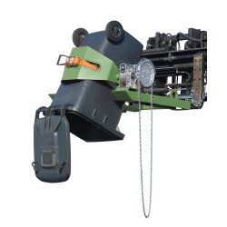Bauer Fasskipper für 60-220 Liter Fässer - Kippvorgang mit Endloskette - Aufnahmen für Gabelstapler - Stahl lackiert - RAL 6011 Resedagrün