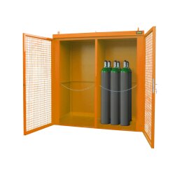 Bauer Gasflaschen-Container für 60 Gasflaschen - Feuerbeständige Wände und Dach F 90 - 3120 x 1570 x 2295 mm - Abschliessbar - Tränenblechboden - lackiert - RAL 2000 Gelborange