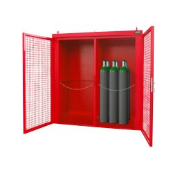 Bauer Gasflaschen-Container für 60 Gasflaschen - Feuerbeständige Wände und Dach F 90 - 3120 x 1570 x 2295 mm - Abschliessbar - Tränenblechboden - lackiert - RAL 3000 Feuerrot