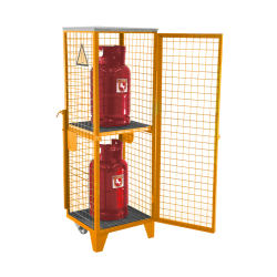 Bauer Gasflaschen-Depot für 2 Flaschen - 575 x 500 x 1580 mm - 1 x Tür - 2 schwenkbare Rohrgriffe und 2 Räder - lackiert - RAL 2000 Gelborange