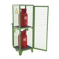 Bauer Gasflaschen-Depot für 2 Flaschen - 575 x 500 x 1580 mm - 1 x Tür - 2 schwenkbare Rohrgriffe und 2 Räder - lackiert - RAL 6011 Resedagrün