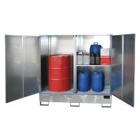 Bauer Gefahrstoff Schrank mit Auffangwanne f&uuml;r 2 x 200 Liter Fass - allseitig geschlossen - Stahl - feuerverzinkt
