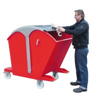 Bauer Kippbehälter mit Runddeckel 1,0 m³ - max. 1500 kg - Stahl lackiert - RAL 3000 Feuerrot