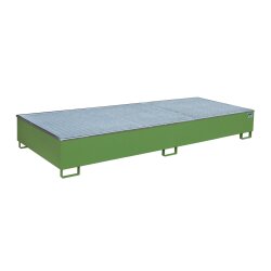 Bauer Regalwanne mit PE Einlage für aggressive Medien - 3265 x 1315 x 385 mm - mit Gitterrost - Stahl - lackiert - RAL 6011 Resedagrün