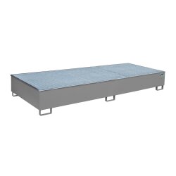 Bauer Regalwanne mit PE Einlage für aggressive Medien - 3265 x 1315 x 385 mm - mit Gitterrost - Stahl - lackiert - RAL 7005 Mausgrau