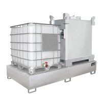 Bauer Edelstahl Auffangwanne - f&uuml;r 2 x IBC Container - 265 x 130 cm - mit St&uuml;tzf&uuml;&szlig;en - Gitterrost optional