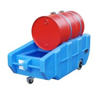 Bauer Fahrbare PE Auffangwanne f&uuml;r 1 x 200 Liter Fass - Spritzschutz - 3 Rollen - Sicherung durch Haltegurt