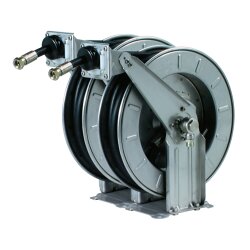 Automatischer Schlauchaufroller - Edelstahl - HD Doppelschlauch - 10 Meter - Innen Ø 12 mm - mit SCS kontrolierte Aufrolltechnik - für Hydraulik und AdBlue®