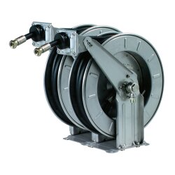 Automatischer Schlauchaufroller - Edelstahl - HD Doppelschlauch - 10 Meter - Innen Ø 12 mm - mit SCS kontrollierte Aufrolltechnik - für Hydraulik und AdBlue®
