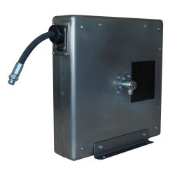 Automatischer Schlauchaufroller - geschlossen - Edelstahl - 12 Meter - Innen Ø 10 mm - mit SCS kontrollierte Aufrolltechnik - für Druckluft