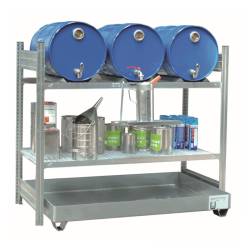 Fassregal mit Bodenwanne für 3 x 60 Liter Fässer und Gitterrost