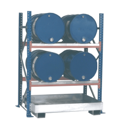 Fassregal mit Bodenwanne für 4 x 200 Liter Fässer und Gitterrost