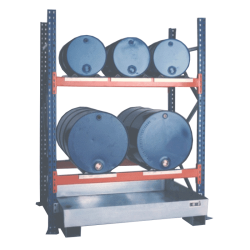 Fassregal mit Bodenwanne für 3 x 60 Liter Fässer und 2 x 200 Liter Gitterrost