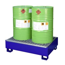 7583 - CEMO Auffangwanne für 2 x 200 Liter Fässer - 210 Liter - SW2 - bis 1000 kg belastbar - lackiert - mit verzinktem Gitterrost