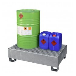 7687 - CEMO Auffangwanne für 2 x 200 Liter Fässer - 210 Liter - SW2 - bis 1000 kg belastbar - verzinkt - mit verzinktem Gitterrost