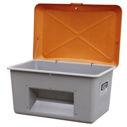 10570 - CEMO 400l Streugutbehälter - mit Entnahmeöffnung - ohne Staplertaschen - grau/orange