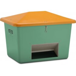 10903 - CEMO 700l Streugutbehälter - grün/orange - mit Entnahmeöffnung - Vandalismusdeckel